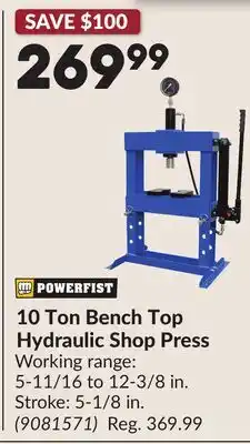 Princess Auto 10 Ton Bench Top Hydraulic Shop Press offer