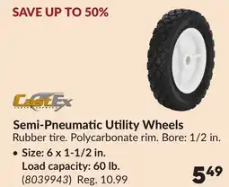 Princess Auto Size: 6 x 1-1/2 in. Load capacity: 60 lb. Semi-Pneumatic Utility Wheels offer