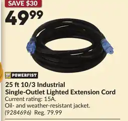 Princess Auto 25 ft10/3 Industrial Single-Outlet Lighted Extension Cord offer