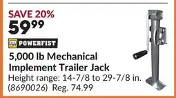 Princess Auto 5,000 lb Mechanical Implement Trailer Jack offer