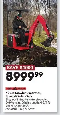 Princess Auto 420cc Crawler Excavator, Special Order Only offer