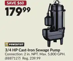 Princess Auto 3/4 HP Cast-Iron Sewage Pump offer