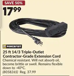 Princess Auto 25 ft14/3 Triple-Outlet Contractor-Grade Extension Cord offer