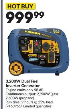 Princess Auto 3,200W Dual Fuel Inverter Generator offer