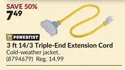 Princess Auto 3 ft 14/3 Triple-End Extension Cord offer