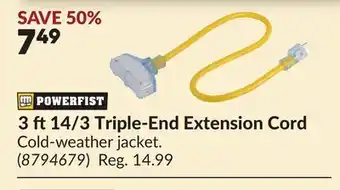 Princess Auto 3 ft 14/3 Triple-End Extension Cord offer
