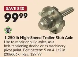 Princess Auto 1,250 lb High-Speed Trailer Stub Axle offer