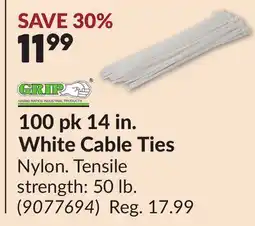 Princess Auto 100 pk 14 in. White Cable Ties offer