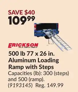 Princess Auto 500 lb 77 x 26 in. Aluminum Loading Ramp with Steps offer