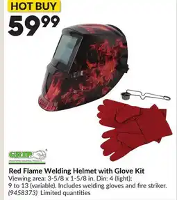 Princess Auto Red Flame Welding Helmet with Glove Kit offer
