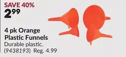 Princess Auto 4 pk Orange Plastic Funnels offer