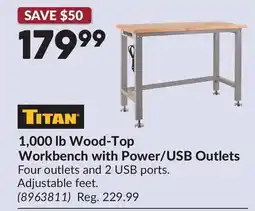 Princess Auto TITAN 1,000 lb Wood-Top Workbench with Power/USB Outlets offer