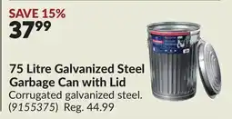 Princess Auto 75 Litre Galvanized Steel Garbage Can with Lid offer