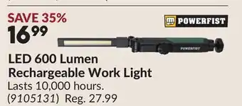 Princess Auto LED 600 Lumen Rechargeable Work Light offer