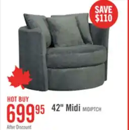 The Brick Made in Canada Midi 42 Chenille Fabric Swivel Cuddler Accent Chair - Plush Thunder Grey offer