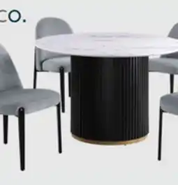 The Brick Kort & Co. Capri 5pc Dining Set with Table & 4 Linen-Look Chairs, Pedestal Base, 47W Round - Beige offer