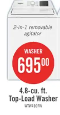 The Brick Whirlpool 4.8 Cu. Ft. Top Load Washer with 2-in-1 Removable Agitator - WTW4107SW offer