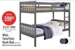 The Brick Miko Bunk Bed with Ladder & Guard Rail for Kids, Grey - Twin/Twin offer