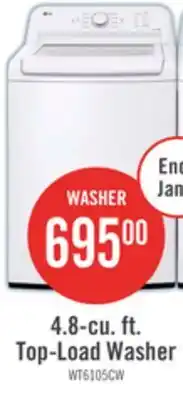 The Brick LG 4.8 Cu. Ft. Top-Load High-Efficiency Washer - White - WT6105CW offer