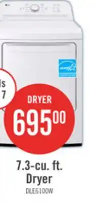 The Brick LG 7.3 Cu. Ft. Electric Dryer - White - DLE6100W offer