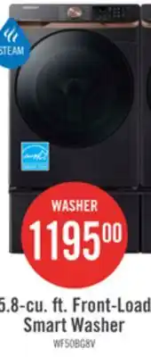 The Brick Samsung 5.8 Cu. Ft. Front-Load Steam Washer - Black Stainless Steel - Stackable - WF50BG8300AVUS offer