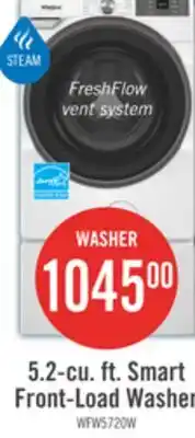 The Brick Whirlpool 5.2 Cu. Ft. Smart Front-Load Washer with FreshFlow Vent System - White - WFW5720RW offer