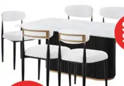 The Brick Kort & Co. Capri 7pc Dining Set with Table & 6 Chairs, Gold Accent, Pedestal Base, 72W - White offer