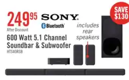 The Brick SONY S40R 5.1 Channel 600W Soundbar with Subwoofer and Wireless Rear Speakers (HTS40R) offer