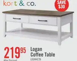 The Brick Kort & Co. Logan 23.25 Traditional Coffee Table with Storage and Shelf - White and Walnut Oak offer