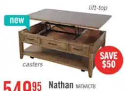 The Brick Nathan 47.25 Rustic Lift Top Coffee Table with Storage and Casters - Light Brown offer