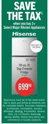The Brick Hisense 30 18 Cu. Ft. Top-Mount Refrigerator - Stainless Steel - RT18A2FID offer