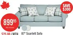 The Brick Made in Canada Scarlett 87 Chenille Fabric Sofa with Rolled Arms and Accent Pillows - Marine Blue offer