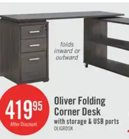 The Brick Oliver 60 Folding Corner Office Desk with Storage & USB Ports - Grey offer