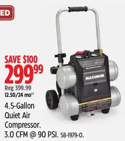 Canadian Tire MAXIMUM 4.5-Gallon Quiet Air Compressor. 3.0 CFM @ 90 PSI offer