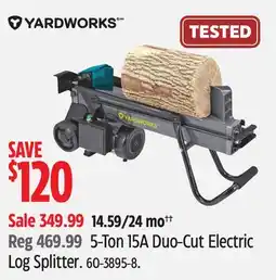 Canadian Tire Yardworks 5-Ton 15A Duo-Cut Electric Log Splitter offer