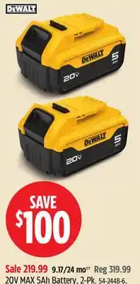 Canadian Tire Dewalt 20V MAX 5Ah Battery offer