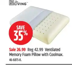 Canadian Tire For Living Ventilated Memory Foam Pillow with Coolmax offer