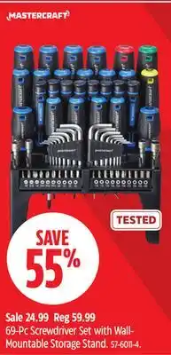 Canadian Tire Mastercraft 69-Pc Screwdriver Set with Wall- Mountable Storage Stand offer