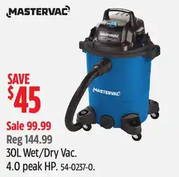 Canadian Tire Mastervac 30L Wet/Dry Vac offer