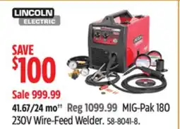 Canadian Tire Lincoln MIG-Pak 180 230V Wire-Feed Welder offer