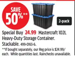 Canadian Tire Mastercraft 102L Heavy-Duty Storage Container offer