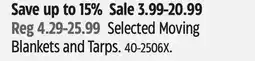 Canadian Tire Selected Moving Blankets and Tarps offer