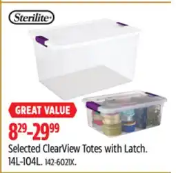 Canadian Tire Sterilite Selected ClearView Totes with Latch offer
