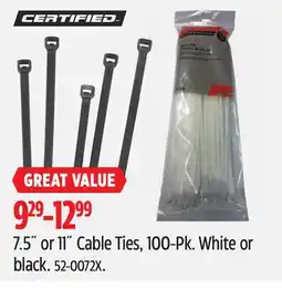 Canadian Tire 7.5˝ or 11˝ Cable Ties, 100-Pk offer
