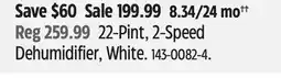 Canadian Tire 22-Pint, 2-Speed Dehumidifier, White offer