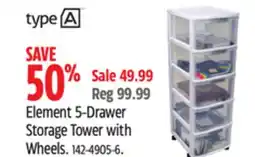 Canadian Tire type A Element 5-Drawer Storage Tower with Wheels offer
