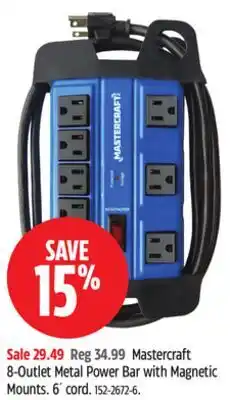 Canadian Tire Mastercraft 8-Outlet Metal Power Bar with Magnetic Mounts offer