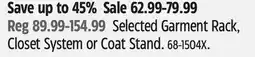 Canadian Tire Type A Selected Garment Rack, Closet System or Coat Stand offer