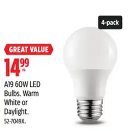 Canadian Tire A19 60W LED Bulbs. Warm White or Daylight offer