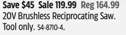 Canadian Tire 20V Brushless Reciprocating Saw offer
